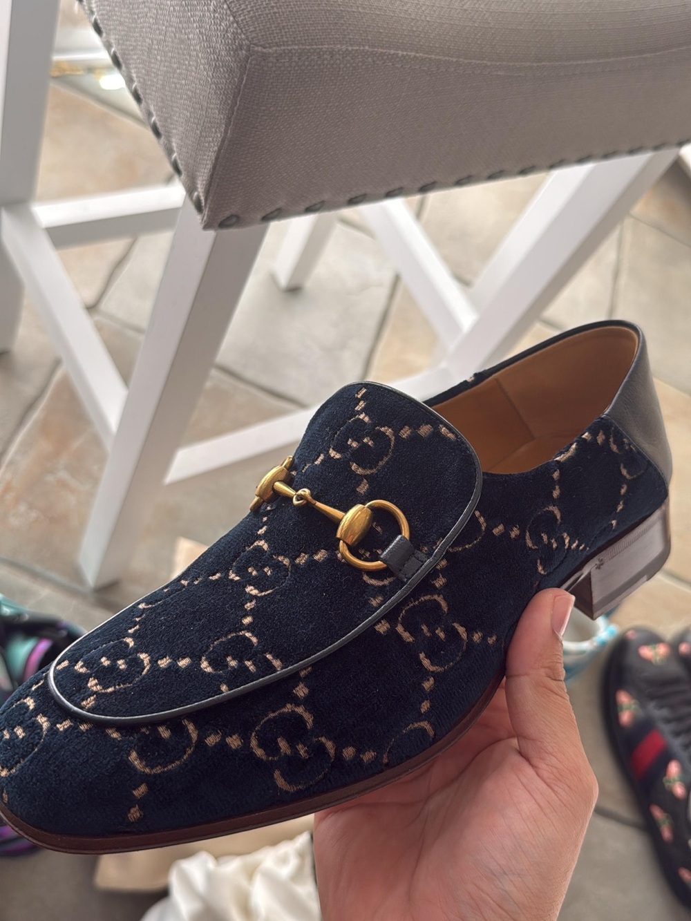 Gucci Navy Blue GG Jacquard Horsebit Loafer